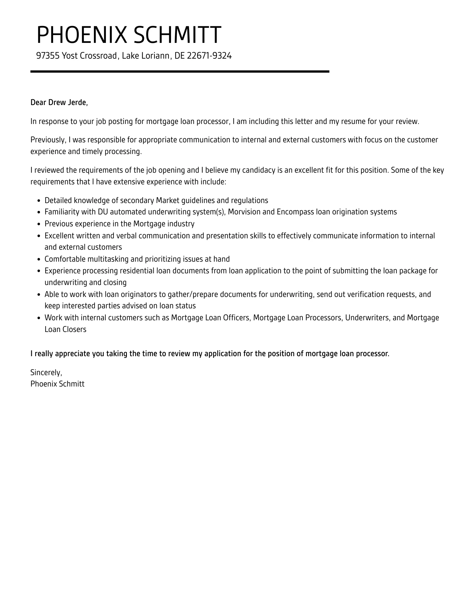 38108 mortgage loan originator cover letter format
