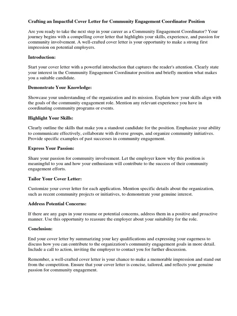 38128 community engagement coordinator cover letter