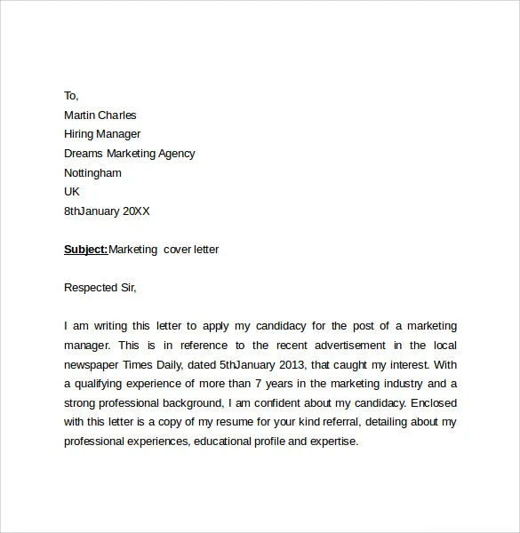 38151 marketing skills cover letter