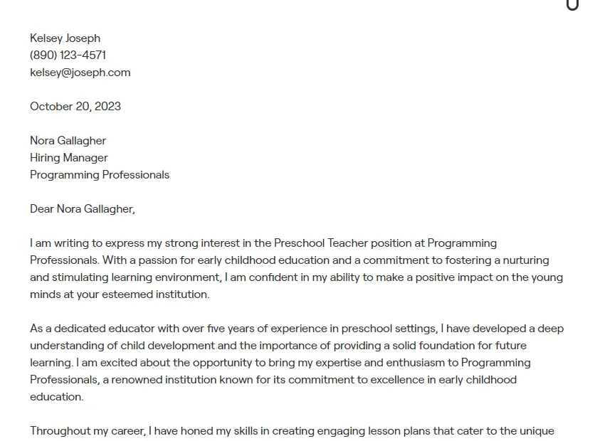 38158 preschool teacher resume