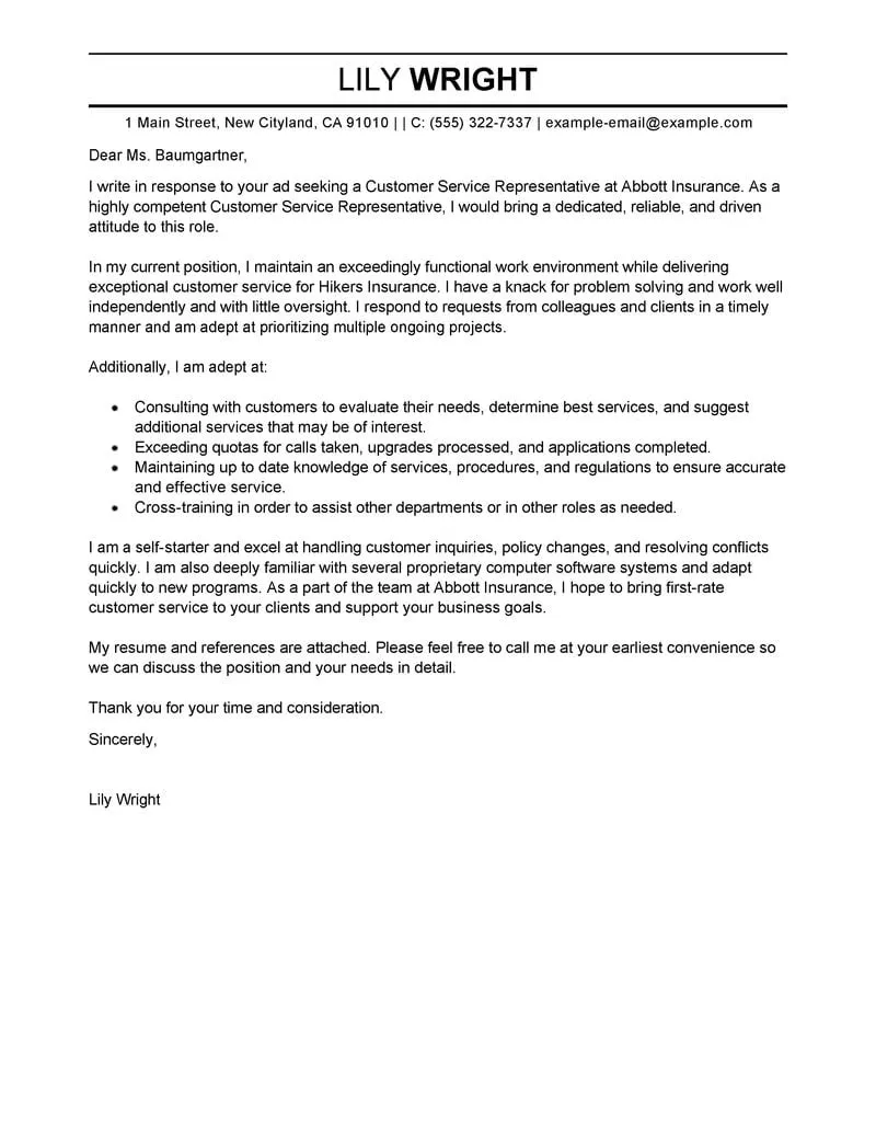 38199 customer service cover letter