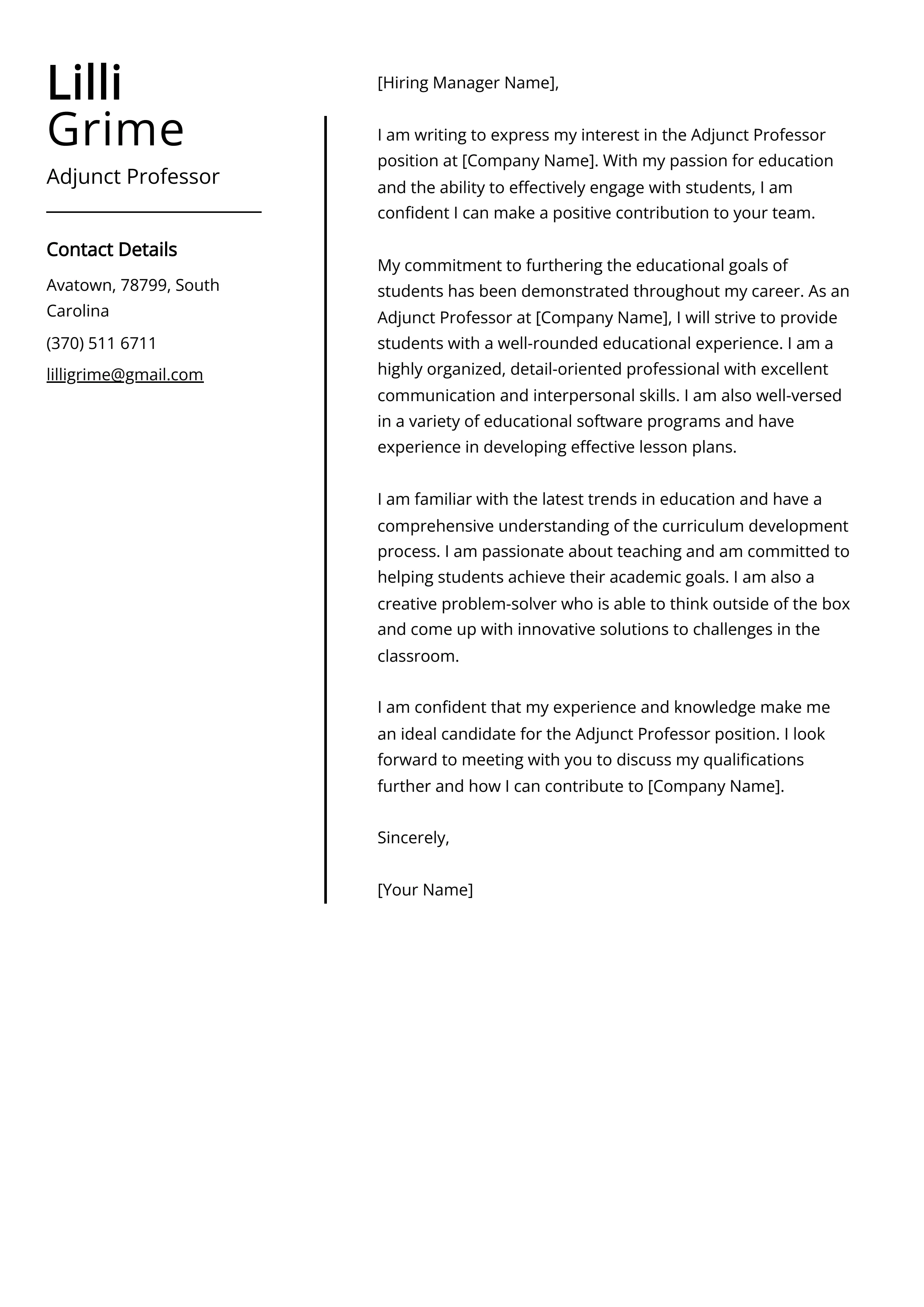 38222 cover letter adjunct professor 5