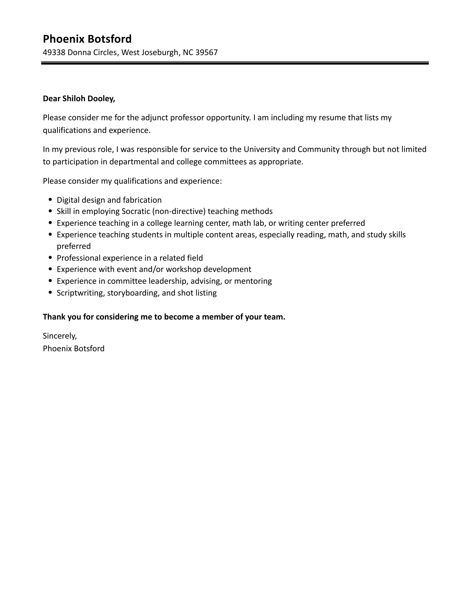 38222 cover letter adjunct professor 6