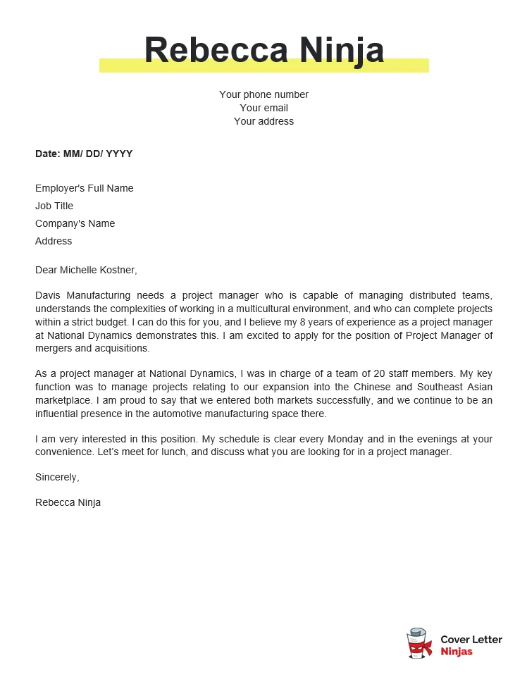 38256 project manager cover letter writing