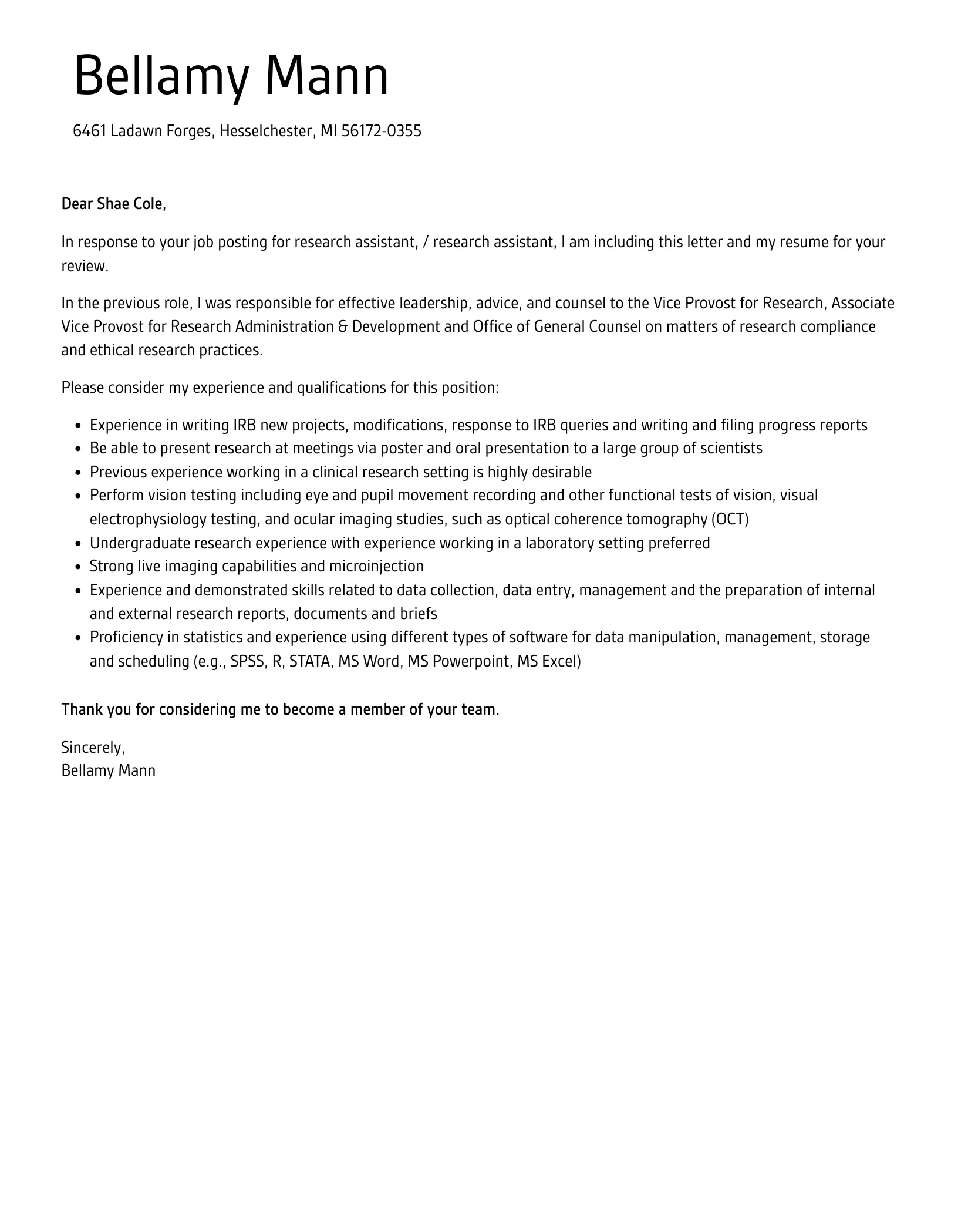 38277 research assistant closing