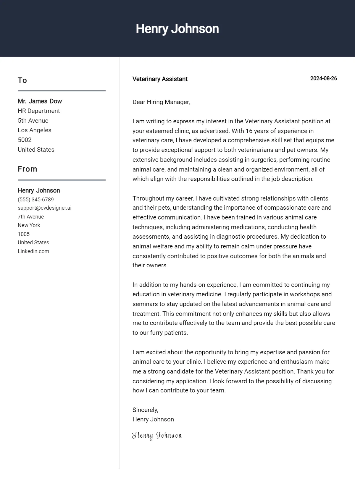 38282 veterinary assistant cover letter