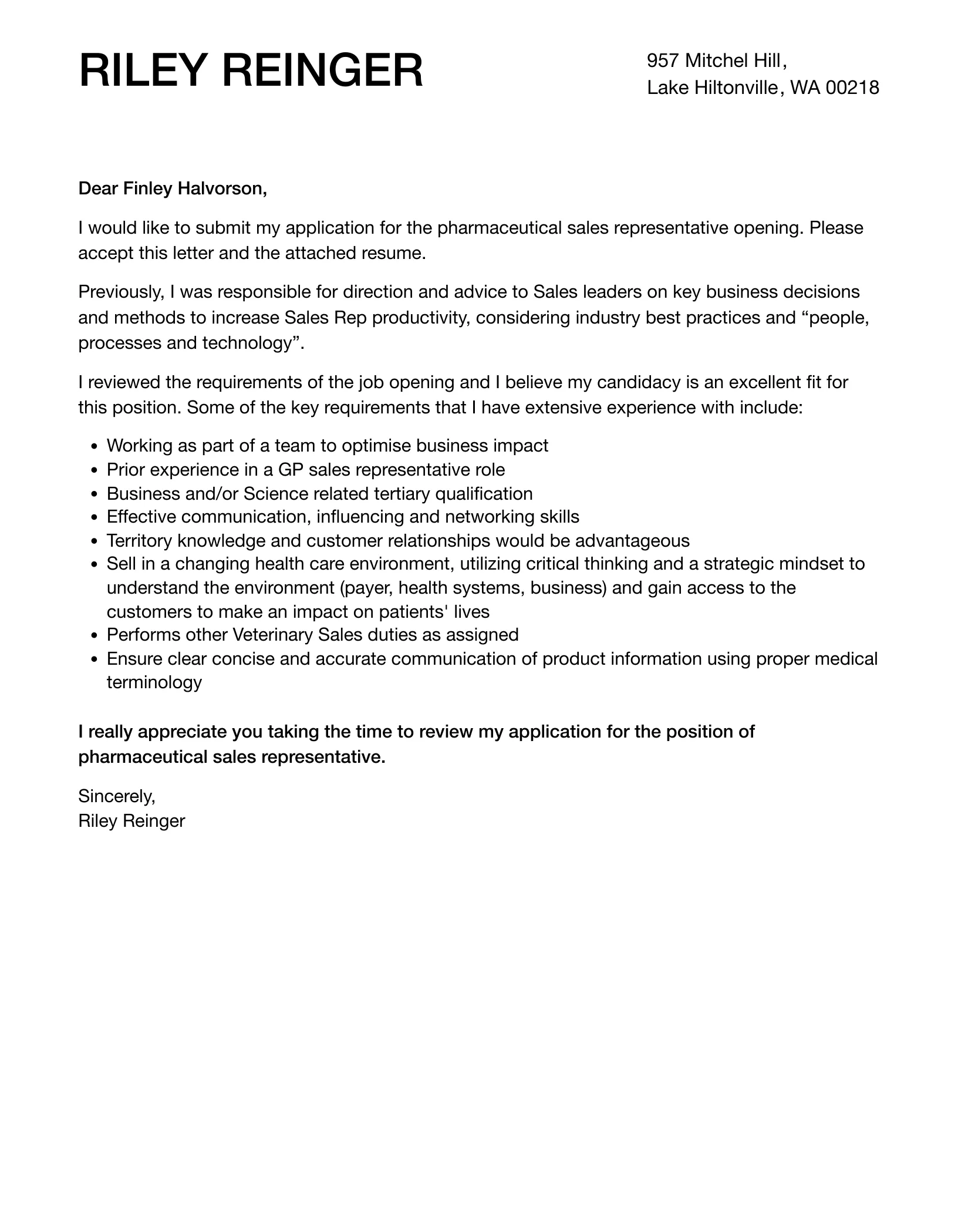 38292 pharmaceutical sales achievements quantifiable results