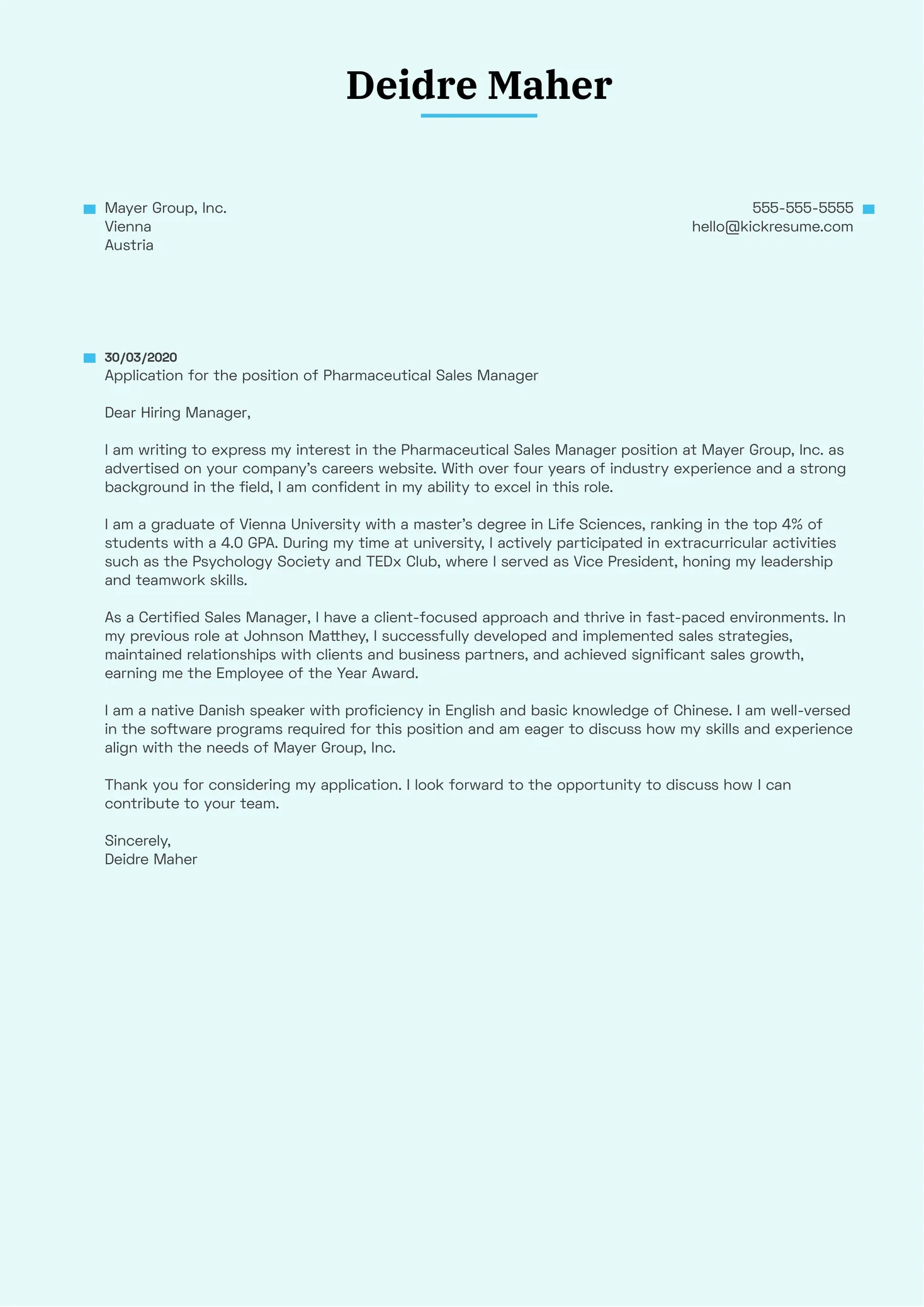 38292 pharmaceutical sales cover letter header