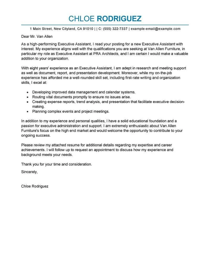 38309 executive assistant cover letter writing