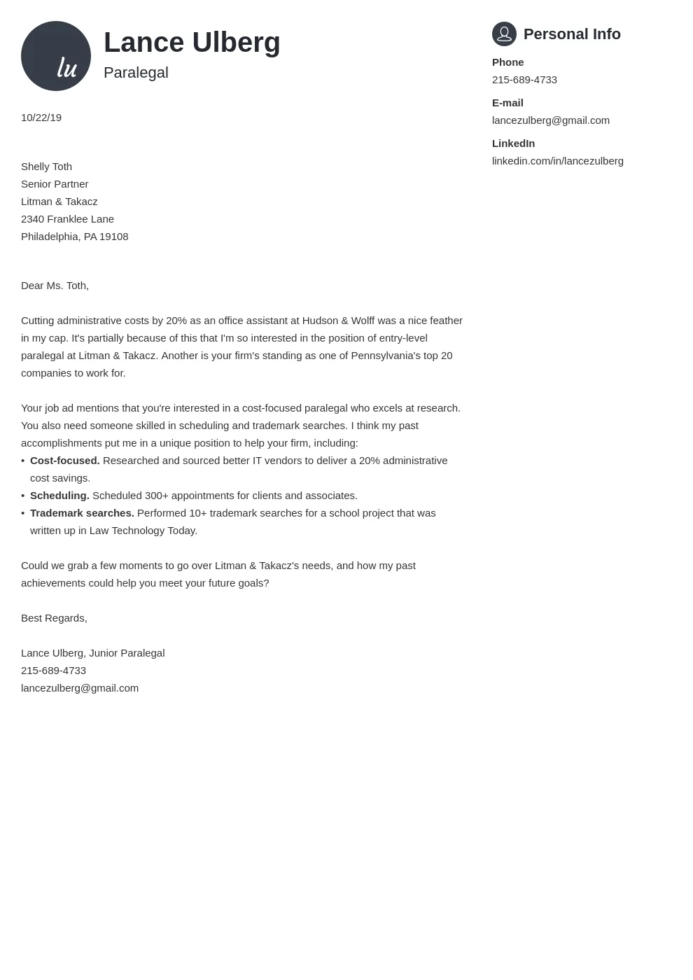 38328 paralegal cover letter components