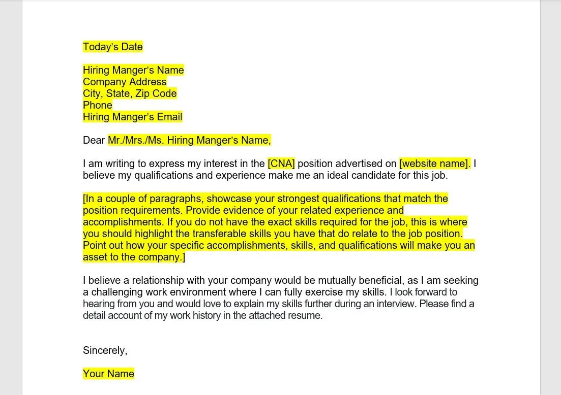 38351 cna cover letter formatting